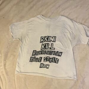 White Bikini Kill Hand Painted Crop Top - S - Hanes